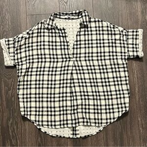 Madewell Womens Top Courier Button Back Shirt Double Faced Plaid Black